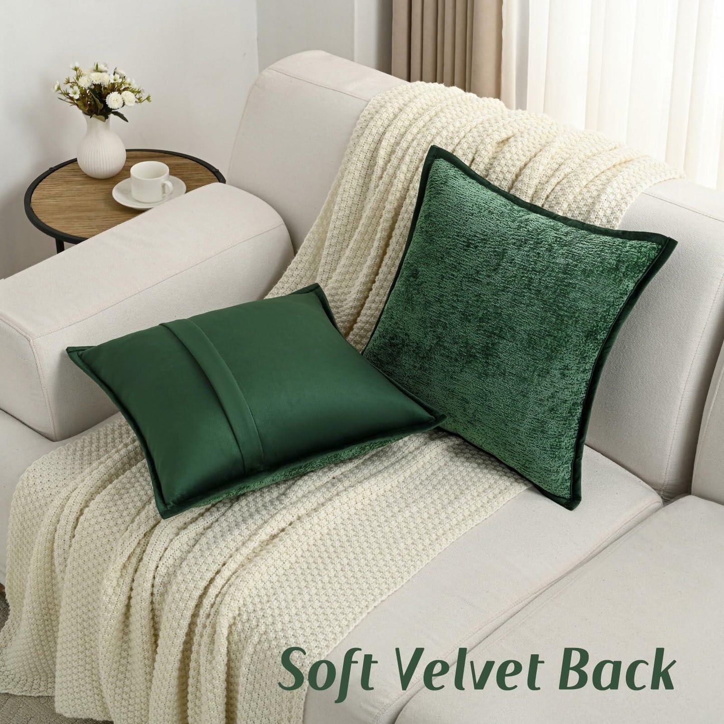 Emerald Cut | Dark Green Chenille Pillow Covers (Set of 2)