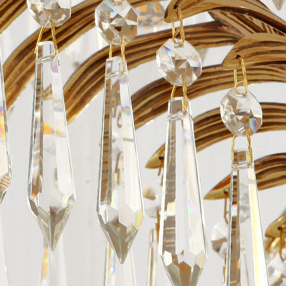 Brass Palm Leaf Crystal Chandelier