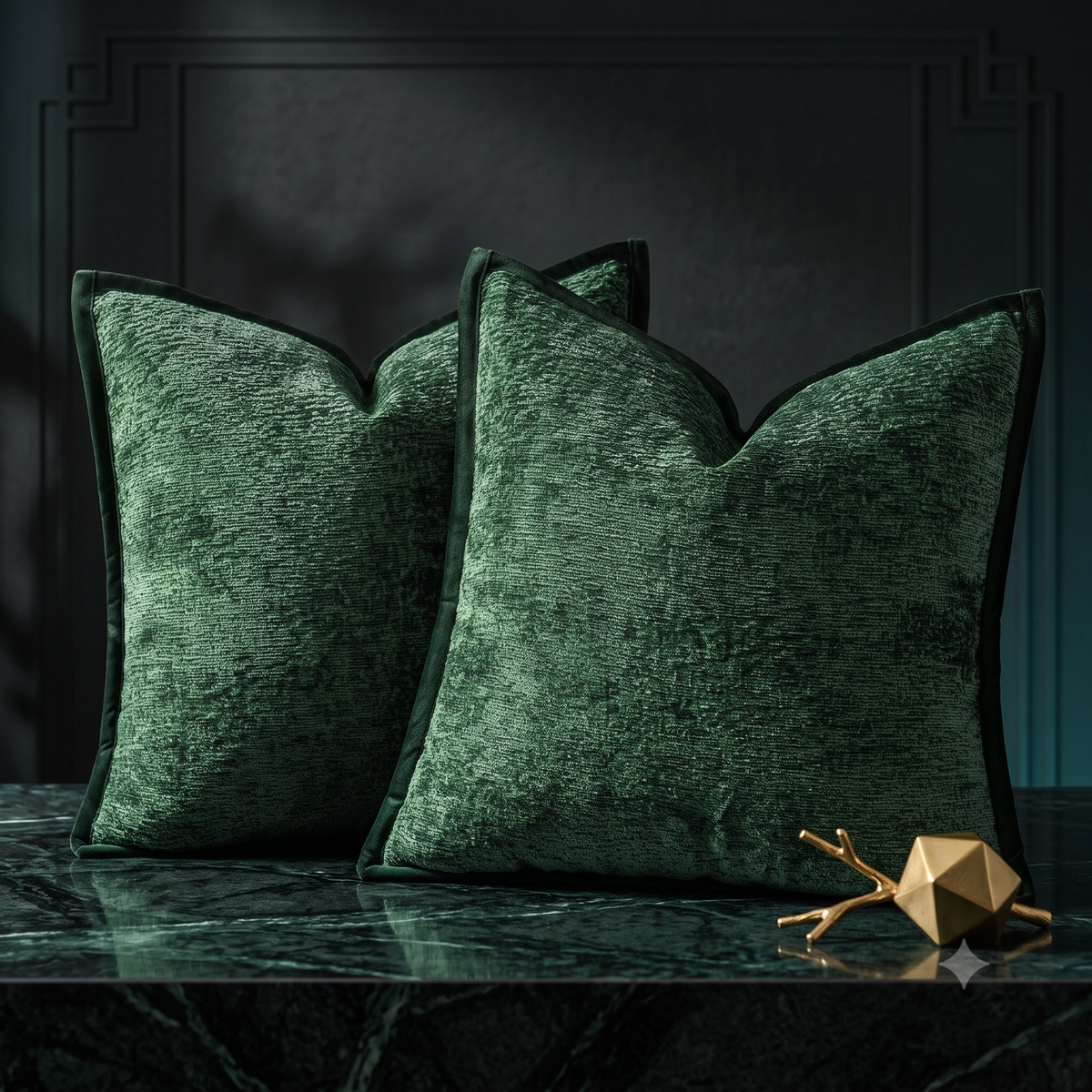Emerald Cut | Dark Green Chenille Pillow Covers (Set of 2)