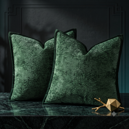 Emerald Cut | Dark Green Chenille Pillow Covers (Set of 2)