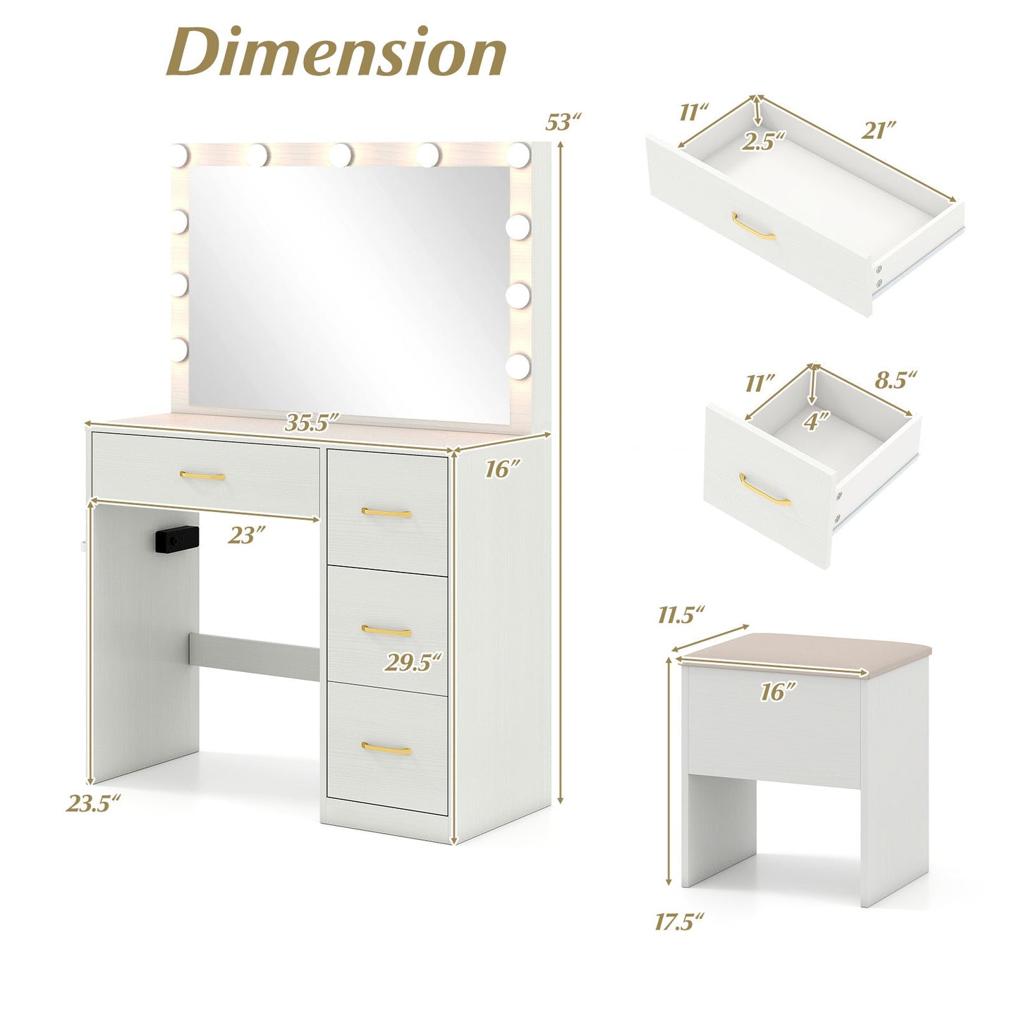 Leading Lady | Vanity Desk with Mirror & Lights