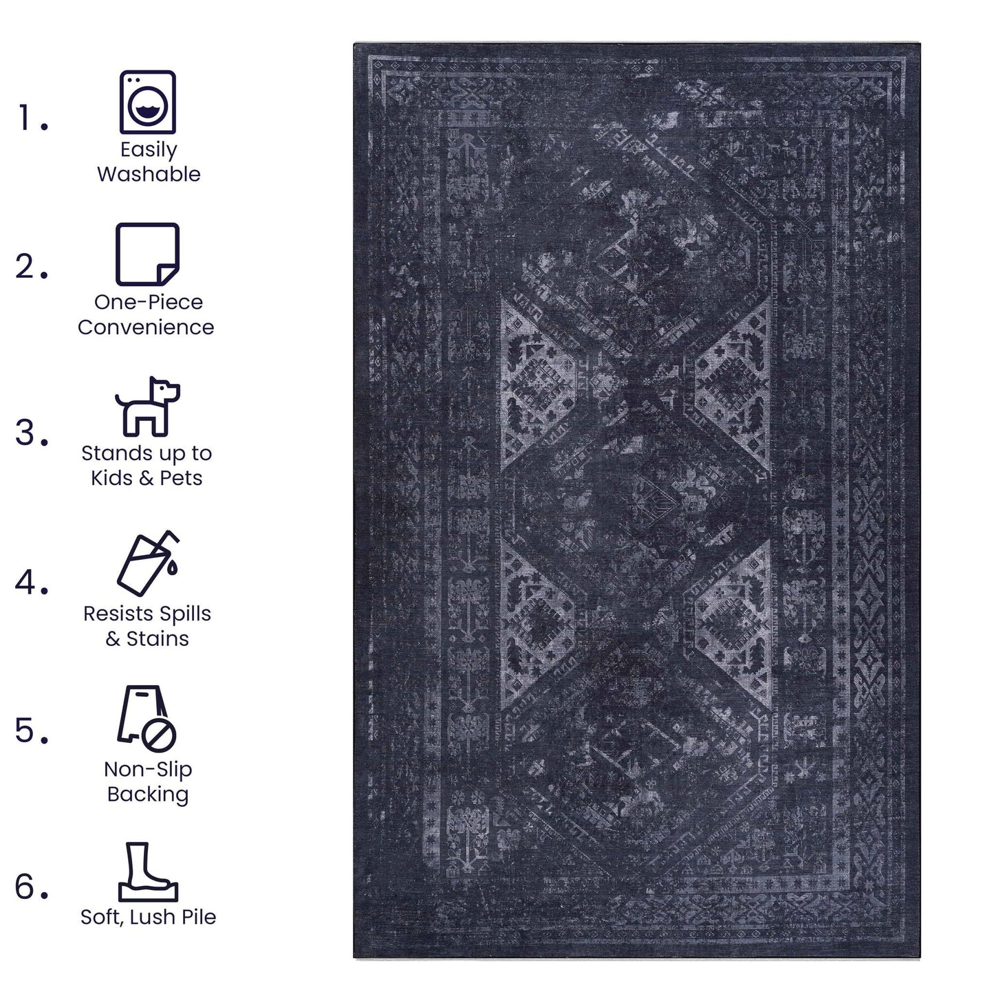 Nightfall | Washable Area Rug (Black/Gray)