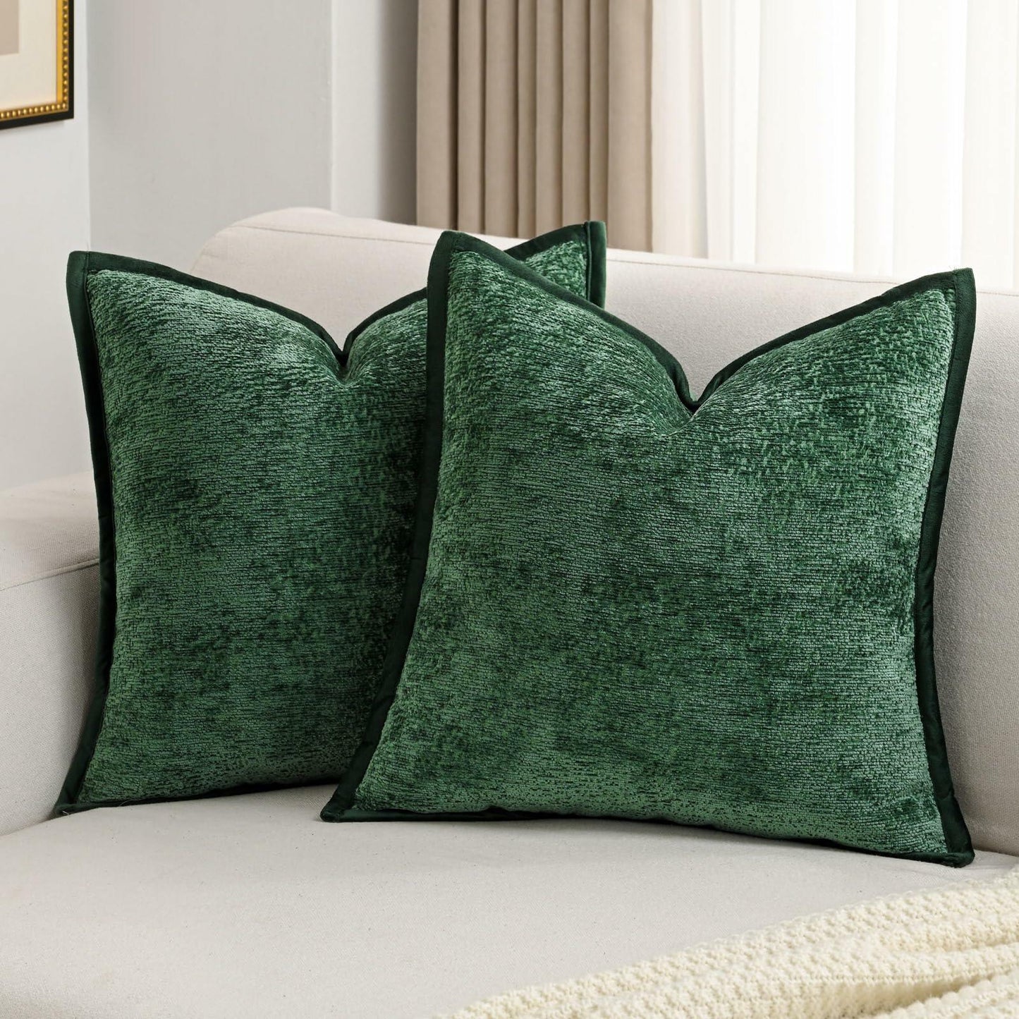 Emerald Cut | Dark Green Chenille Pillow Covers (Set of 2)