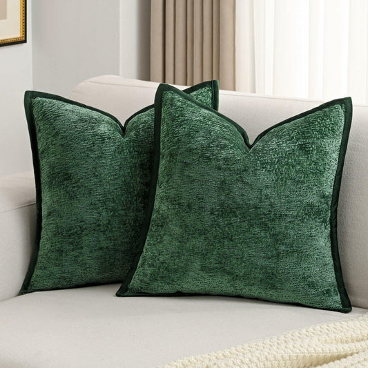 Emerald Cut | Dark Green Chenille Pillow Covers (Set of 2)