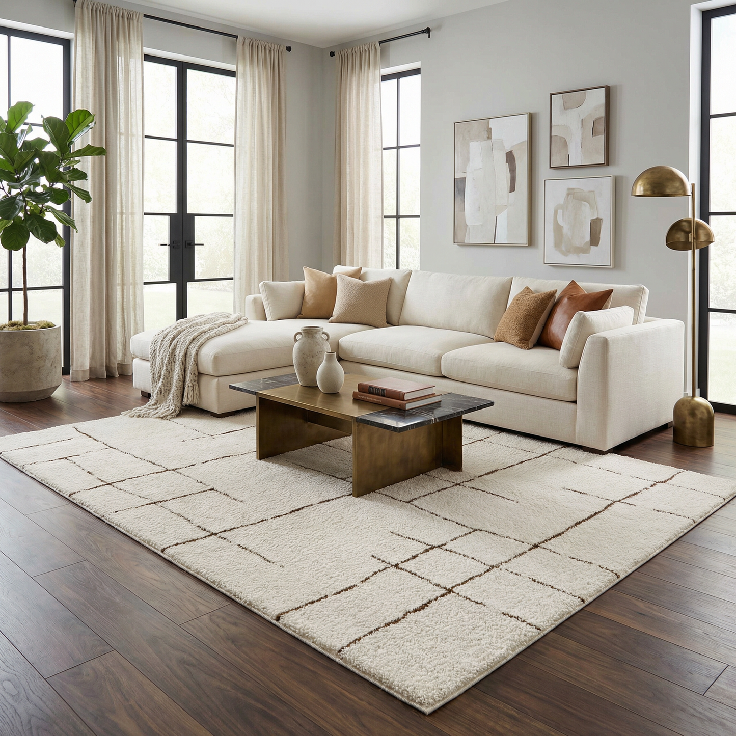 Gridline | Ivory & Brown Area Rug